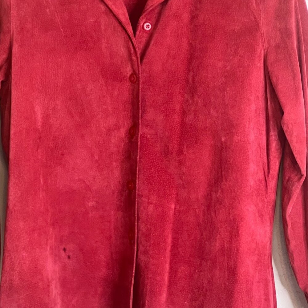 Style & Co. Collection Red Suede Leather Long Sleeve Button-Up Shirt Womens XL - Picture 14 of 16